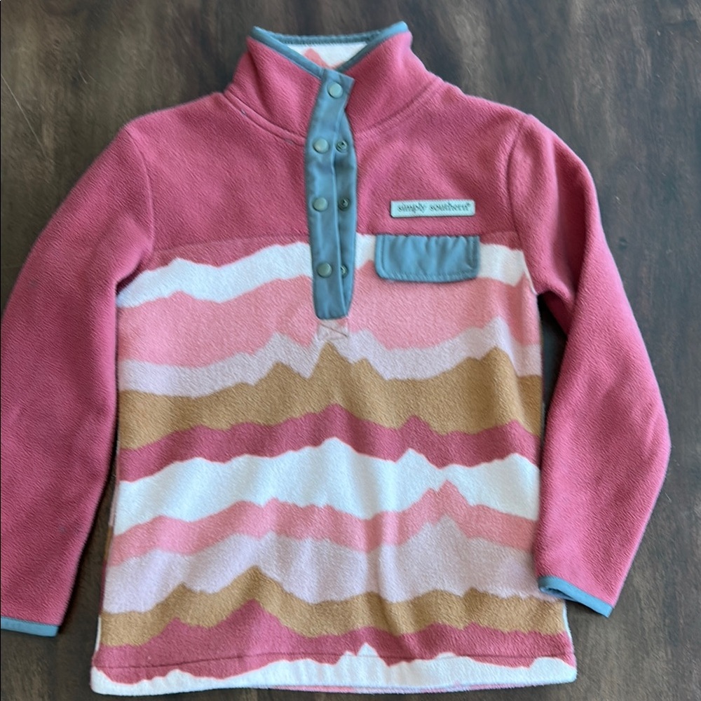 Simply Southern Kids' Pink and Earthtone Fleece Pullover, size Youth M